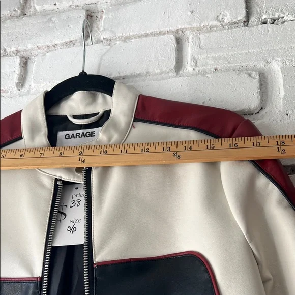 Garage Colorblock Cropped Moto Jacket - White, Black & Burgundy - Picture 3 of 7